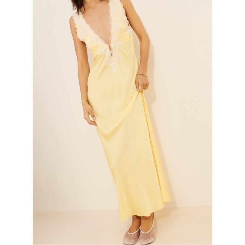 Rumored Venice Maxi Slip Dress M Soft Yellow Romantic Summer